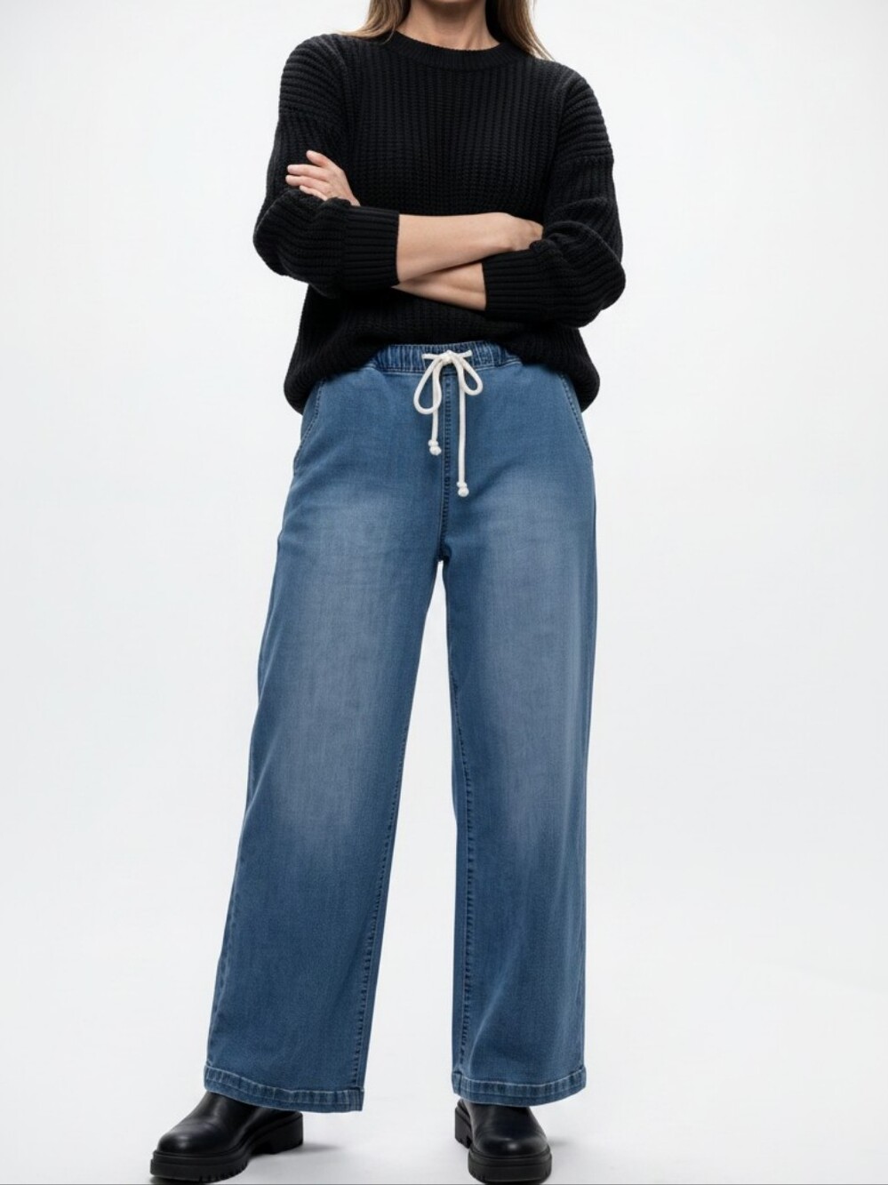 Getaway Straight Relaxed Wide Jeans Drawstring Elastic Waist L